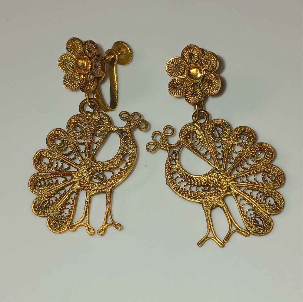 Vintage Gold Tone Peacock Earrings - Picture 9 of 10